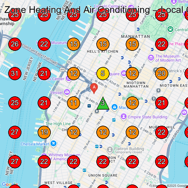 Zone Heating And Air Conditioning GeoGrid visibility map for Hvac Contractor in New York